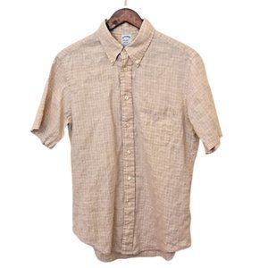 Brooks Brothers Men's IRISH Linen Button Down short sleeve Shirt Tan/White Large